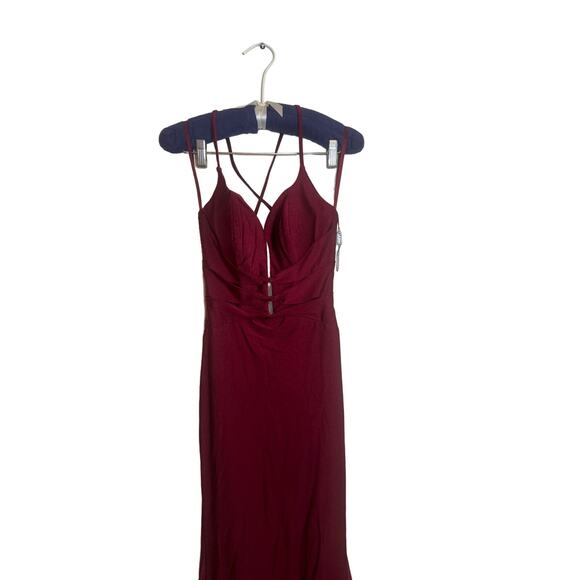 LA FEMME 28574 DRESS  SATIN GOWN-PLEAT WAIST (burgundy)dark berry size 0 - Picture 8 of 10